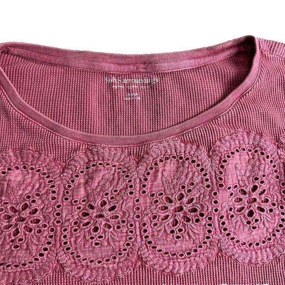Soft Surroundings Womens Cold Shoulder Thermal Top L Boho Lace Tunic Pink Cotton - Picture 8 of 13